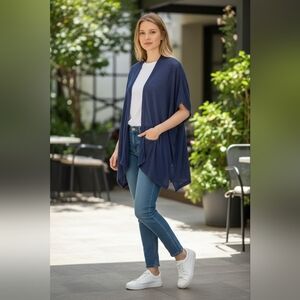 Lily Pulitzer Myra 100% Linen Open Sweater Vest Navy Blue Size  XXS/XS